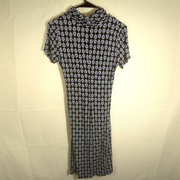 Karen Kane Small Women’s Blue Wrap Dress Paisley Print Short Sleeve Made in USA - Picture 4 of 4